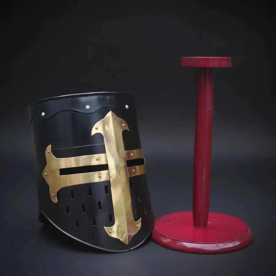 Black Knight Helmet with Wooden Stand — Collectible