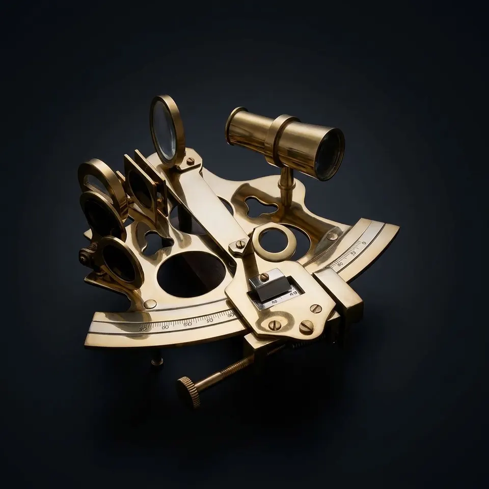 Polished Brass Sextant with Rosewood Box