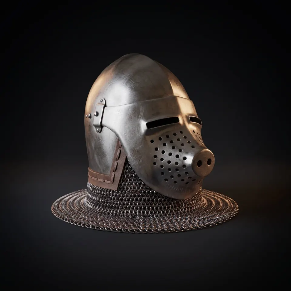 Hounskull Bascinet Knight Helmet — Heavy Gauge Chainmail