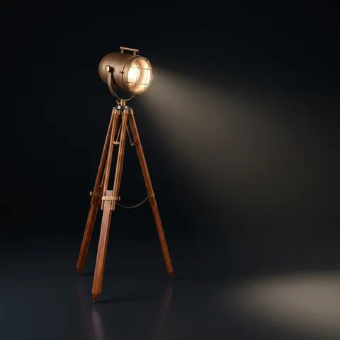 Antique Finish Spotlight on Wooden Tripod view 1