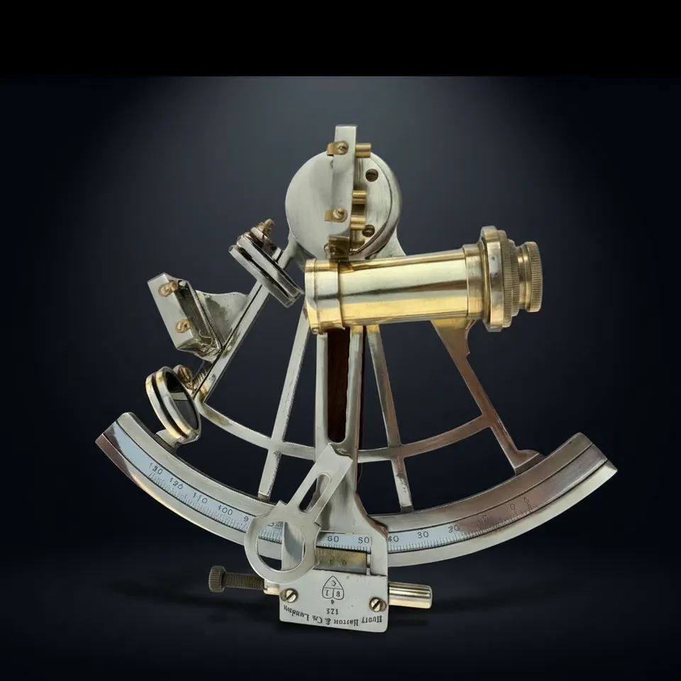 Handmade Brass Sextant with Leather Storage Case