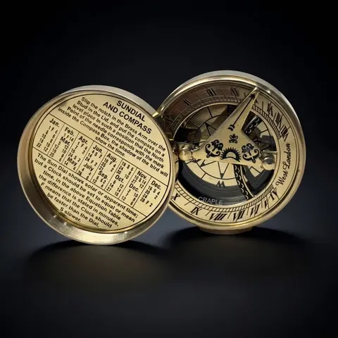 Polished Brass Sundial Compass, No Case view 1
