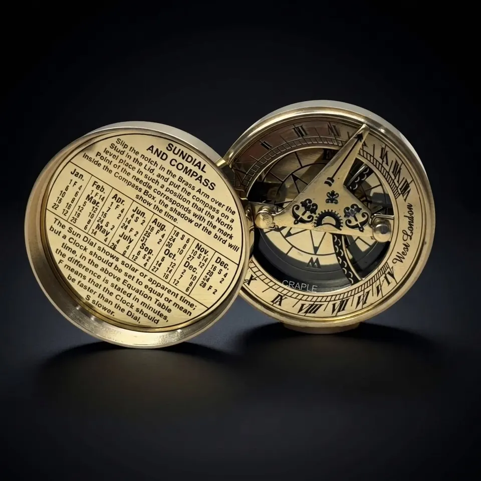 Polished Brass Sundial Compass, No Case view 1