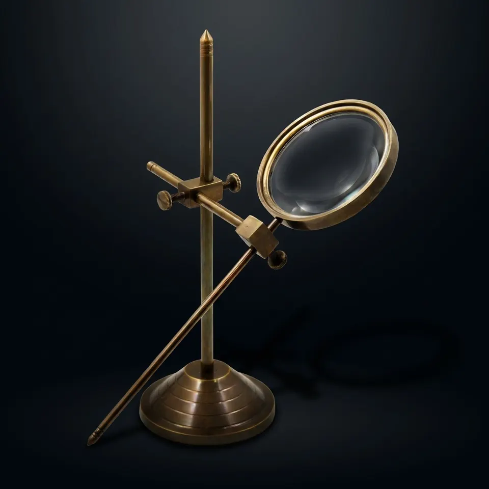 All-Brass Magnifier 3" on Highly Adjustable Antique Stand view 1