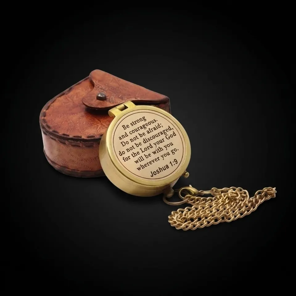 Joshua 1:9 Compass, Leather Case