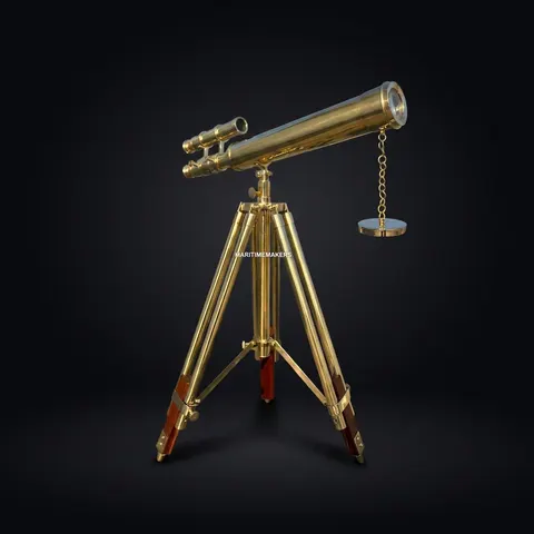 Double Barrel Brass Floor Standing Telescope 40" with Wooden Tripod Stand view 1