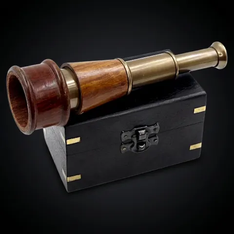Brass Spyglass Telescope 7" with Black Wooden Box view 1