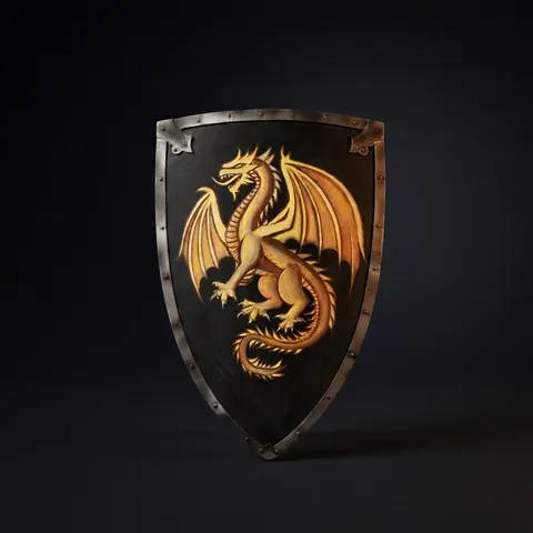 Golden Dragon Medieval Shield with Hand-Painted Wall Décor view 1