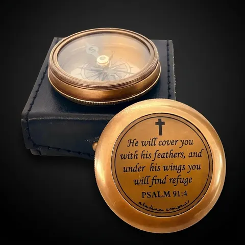 Psalm 91:4 Compass, Leather Case view 1