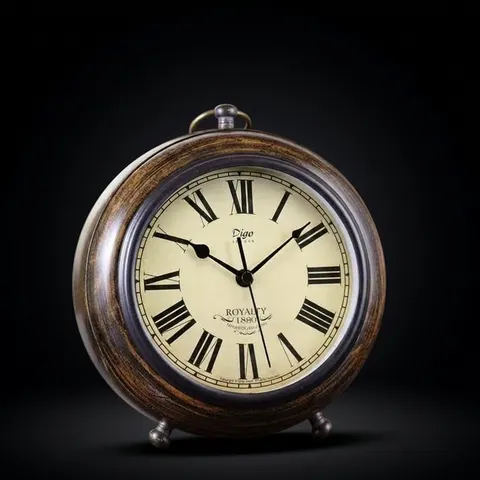 Vintage Wooden Desk Clock with Roman Numerals view 1