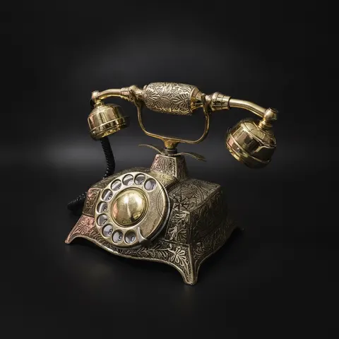 Maharaja Engraved Brass Rotary Tabletop Telephone view 1