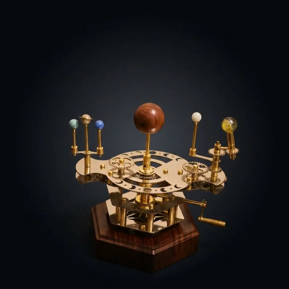 French Antique-Style Brass Orrery, Shelf Model
