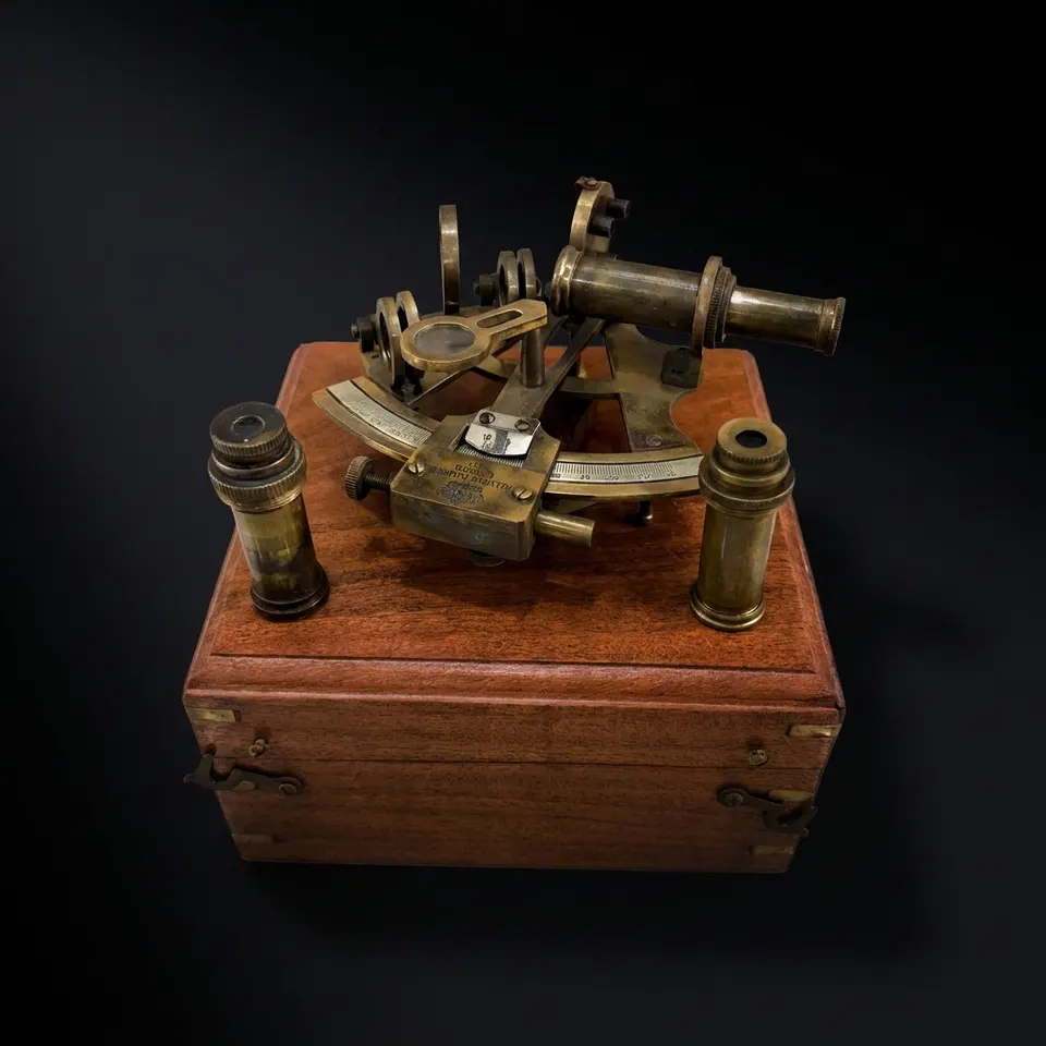 Antique Brass Sextant with Wooden Box