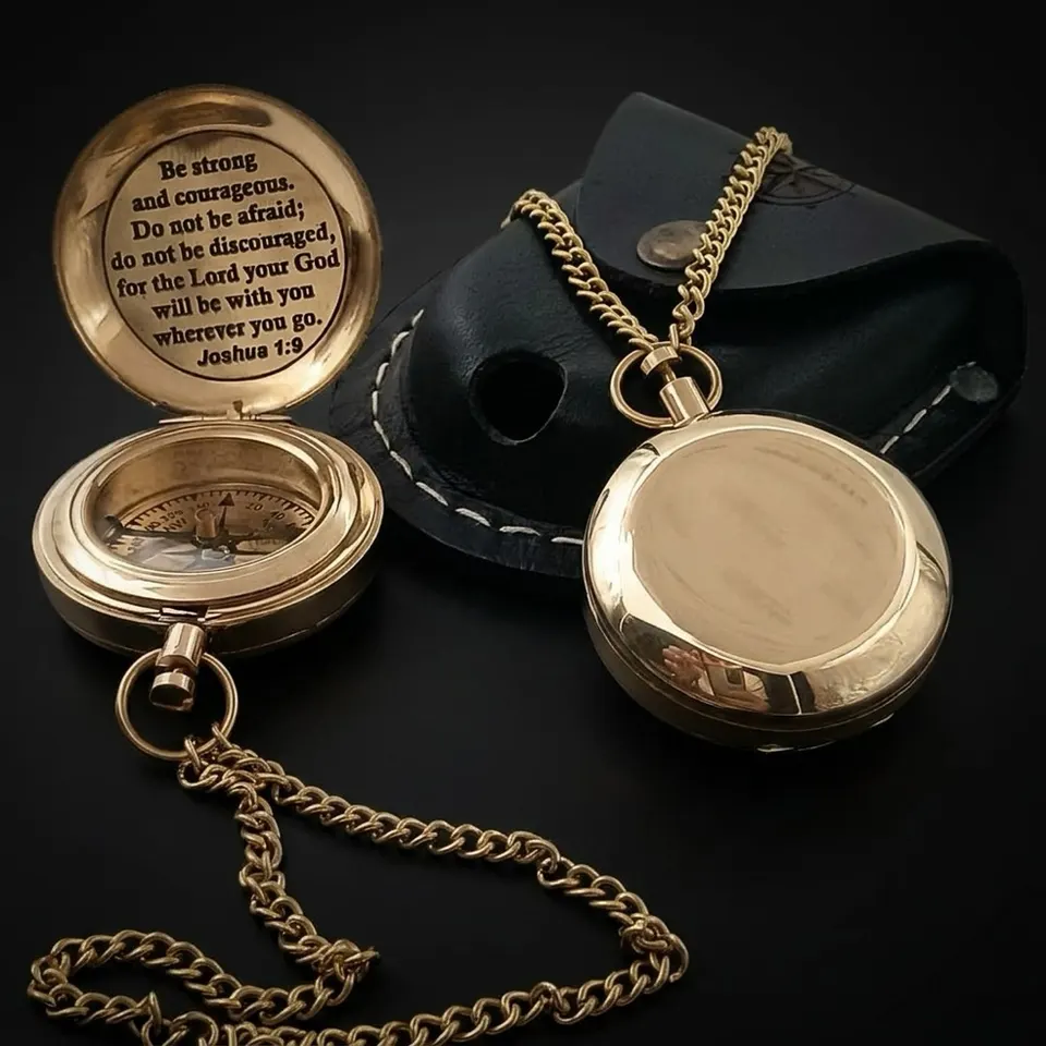 Push Button Compass, Leather Case
