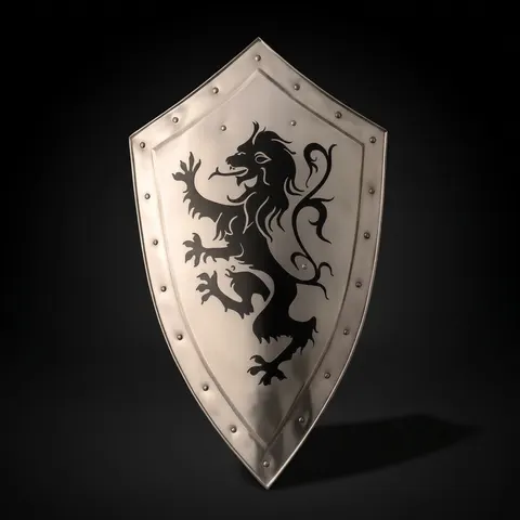 Medieval Lion Rampant Heater Shield with Handmade Knight Steel view 1