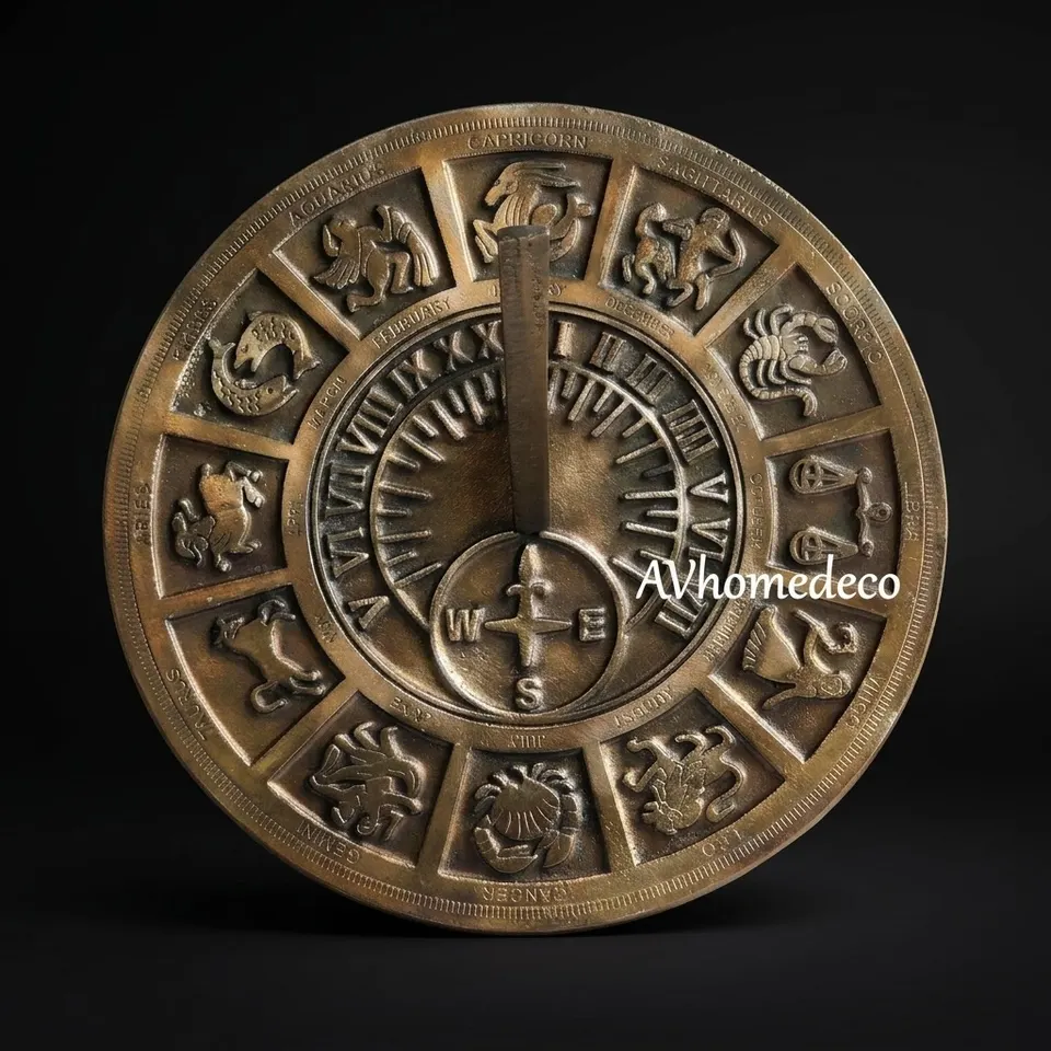 Engraved Brass Zodiac Garden Sundial