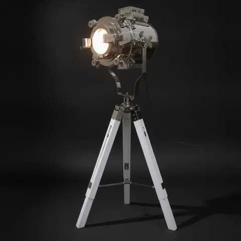 Chrome Spotlight on White Wooden Tripod view 1