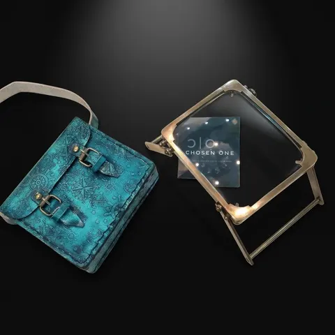 All-Brass Foldable Rectangular Magnifier 4" with Engraved Green Leather Case view 1