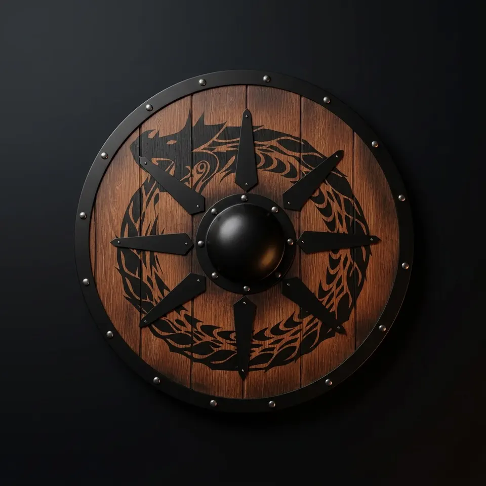 Handmade Viking Jormungandr Wooden Shield with Norse Wall Décor view 1