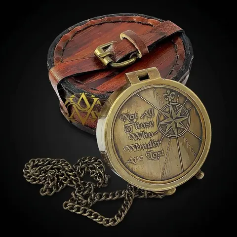 Motivational Compass, Round Leather Case view 1