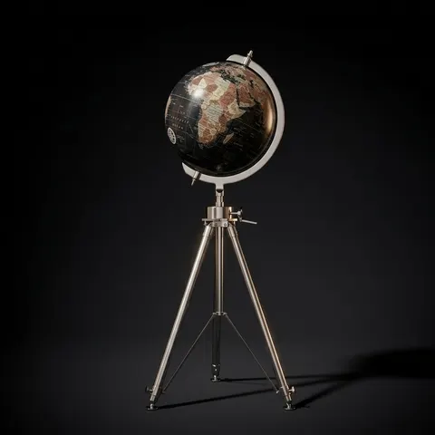 Dark Globe on All-Brass Chrome Tripod Stand with Rotating Wheel Height Adjustment view 1