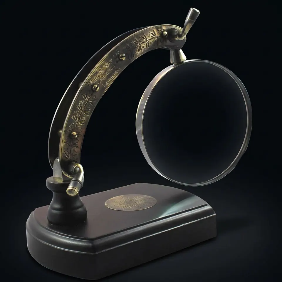 Antique Brass Magnifier 3.5" on Wooden Base Stand