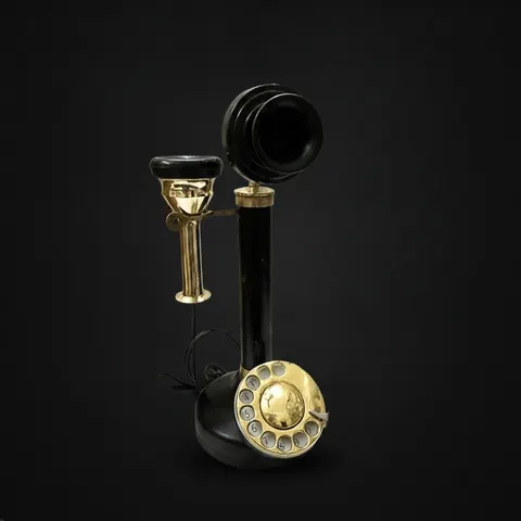 Brass Candlestick Rotary Phone — Retro Office Decor view 1
