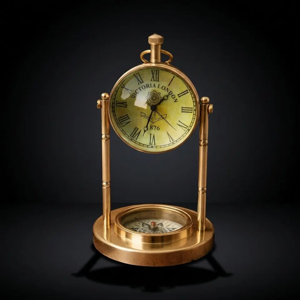 Vintage Brass Desk Clock, Victoria London 1876 Dial