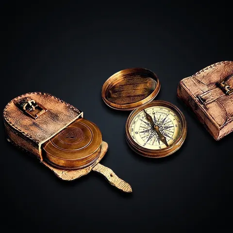 Robert Frost Quote Compass, Leather Case view 1