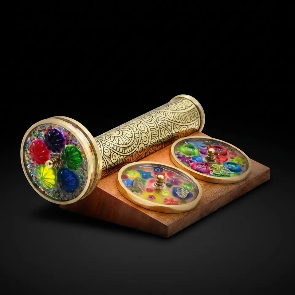 Etched Brass Kaleidoscope with Two Interchangeable Wheels