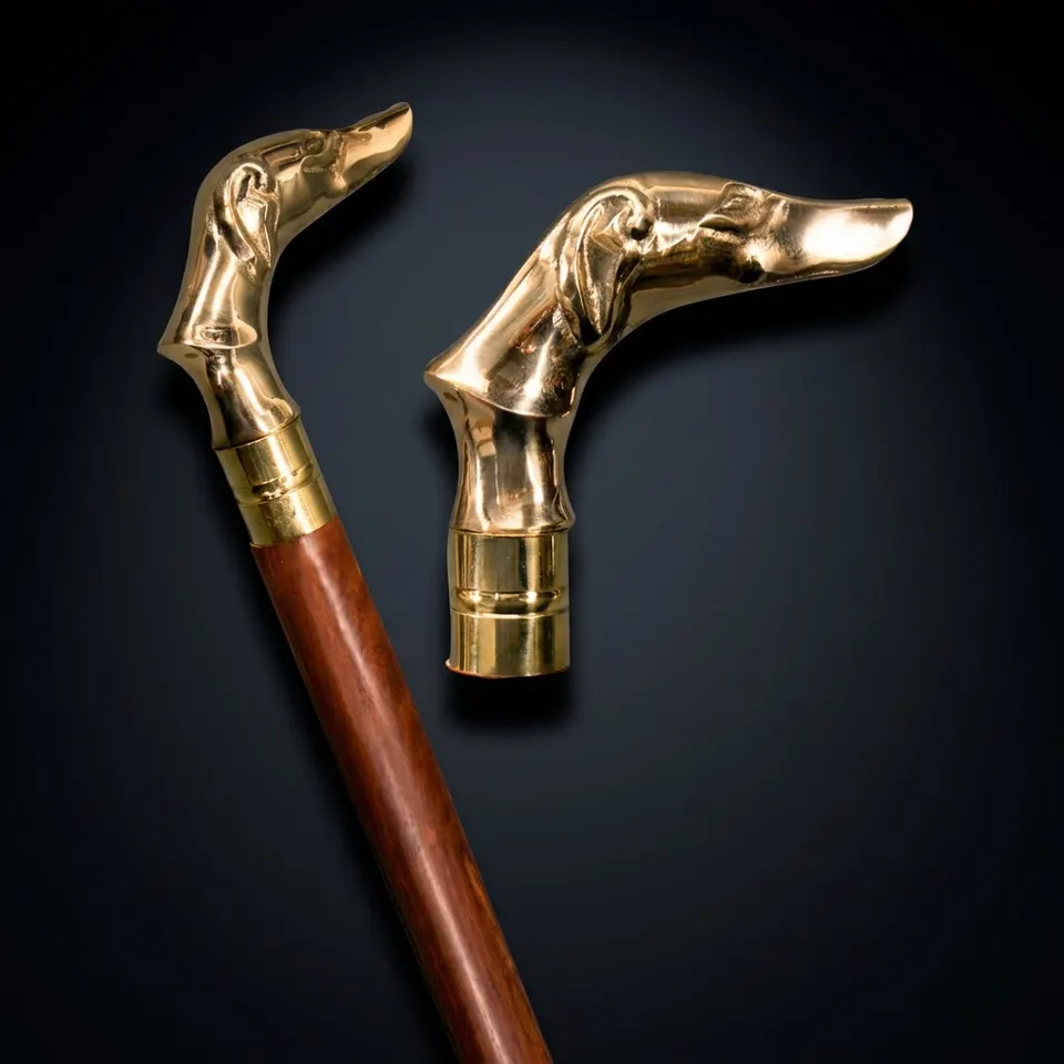 Brass Dog Head Handle Rosewood Walking Stick