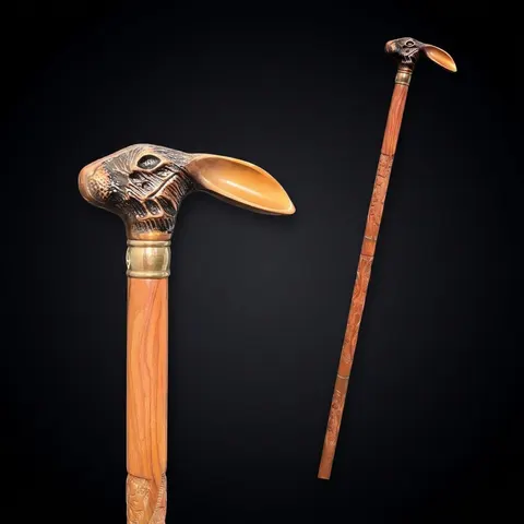 Brass Rabbit Handle Walking Stick with Copper Finish view 1