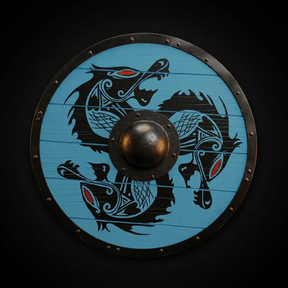 Fenrir Grey Wolf Viking Shield with Norse Warrior