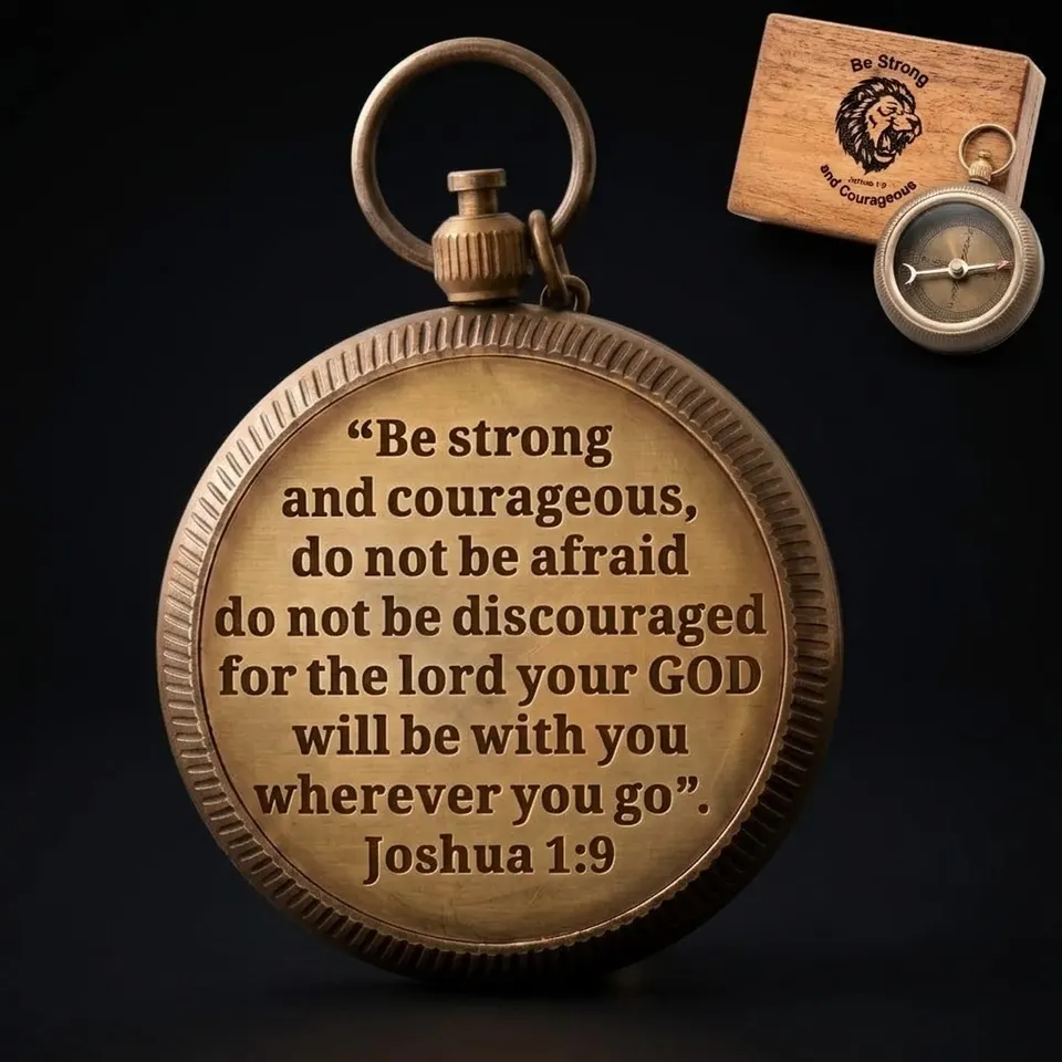 Joshua 1:9 Compass, Wooden Box