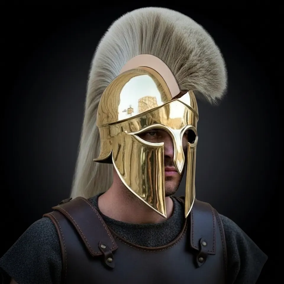 Brass Corinthian Helmet with Plume — Spartan
