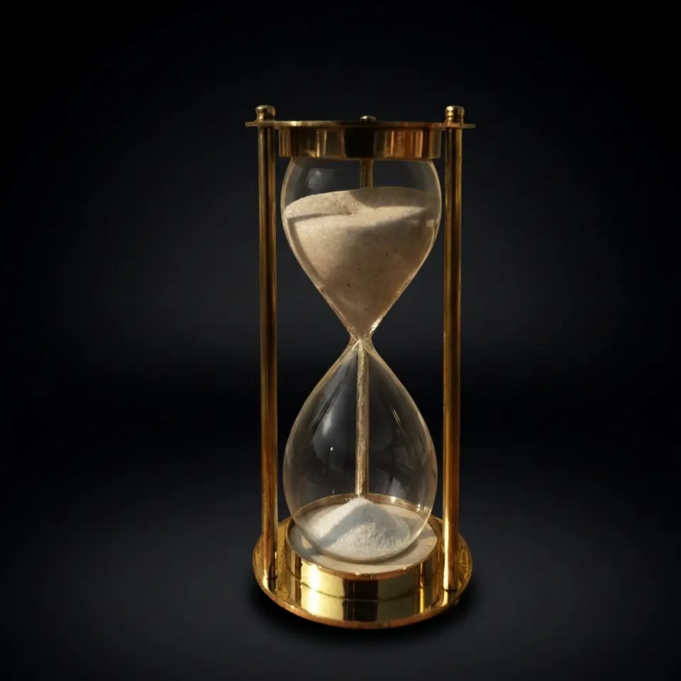 Antique Brass Hourglass, 4-Minute, White Sand view 1