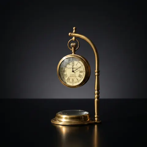 Hanging Brass Desk Clock with Working Compass view 1