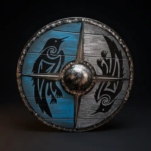 Viking Valhalla Raven Wooden Shield with Medieval Battle Ready view 1