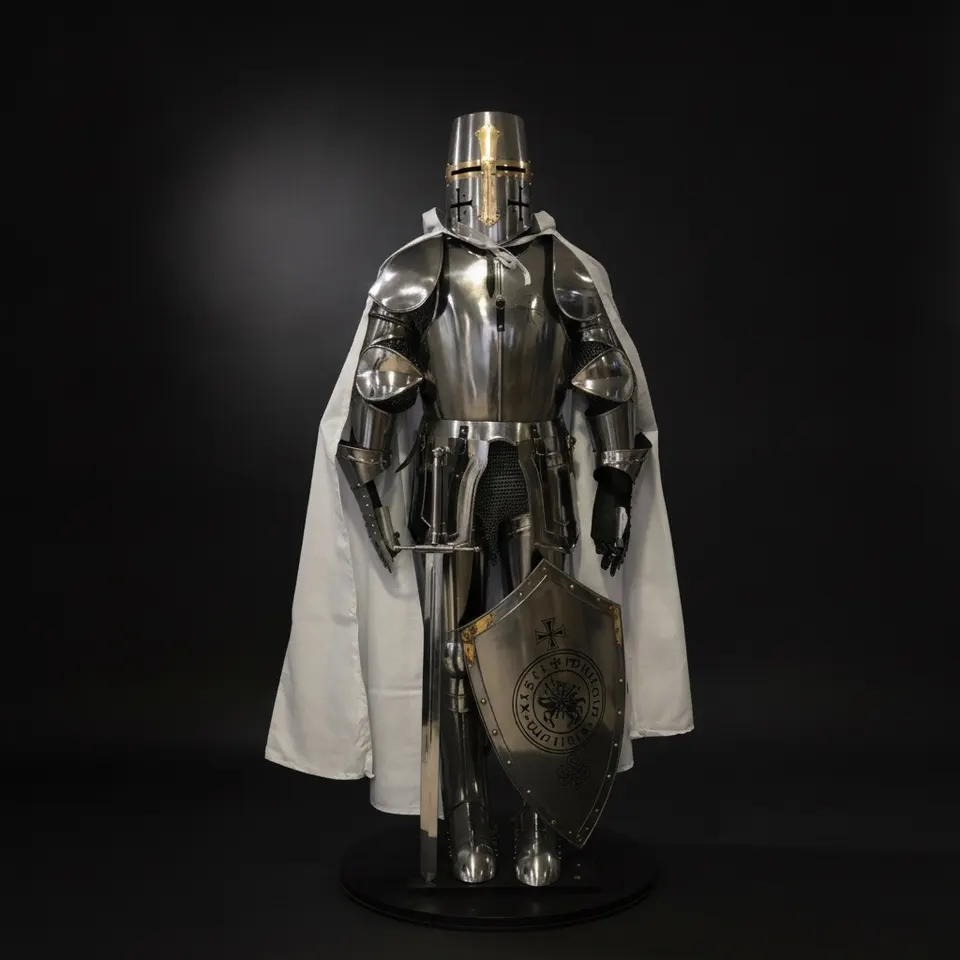 Medieval Knight Crusader Full Suit of Armor with Templar LARP