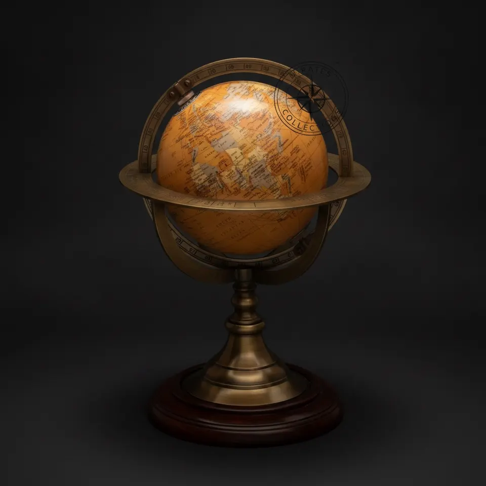 Personalized Brass Armillary Globe with Dark Brown Wooden Base view 1