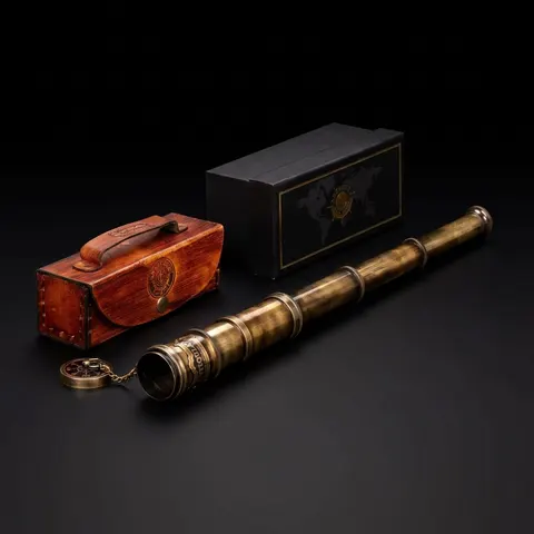 Brass Spyglass Telescope 15" with Red Leather Case + Black Gift Box view 1