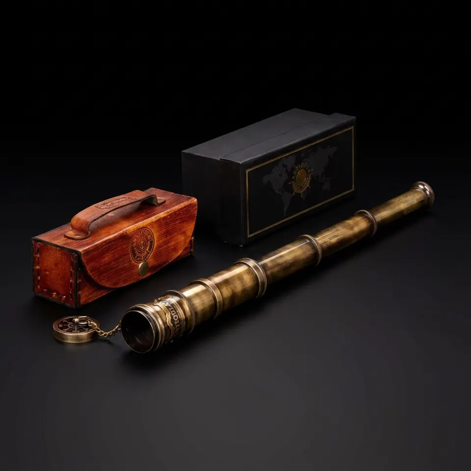 Brass Spyglass Telescope 15" with Red Leather Case + Black Gift Box