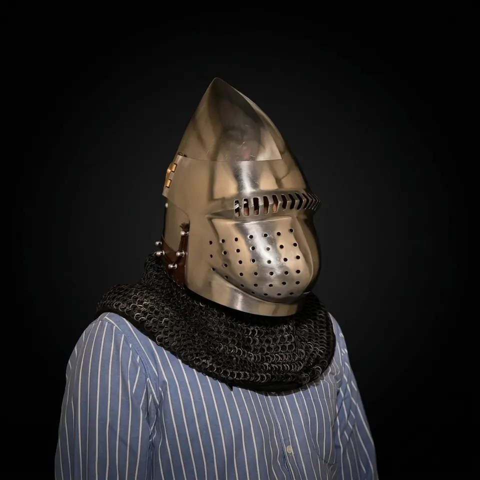 Bascinet Helmet with Chainmail Aventail — Gothic Knight