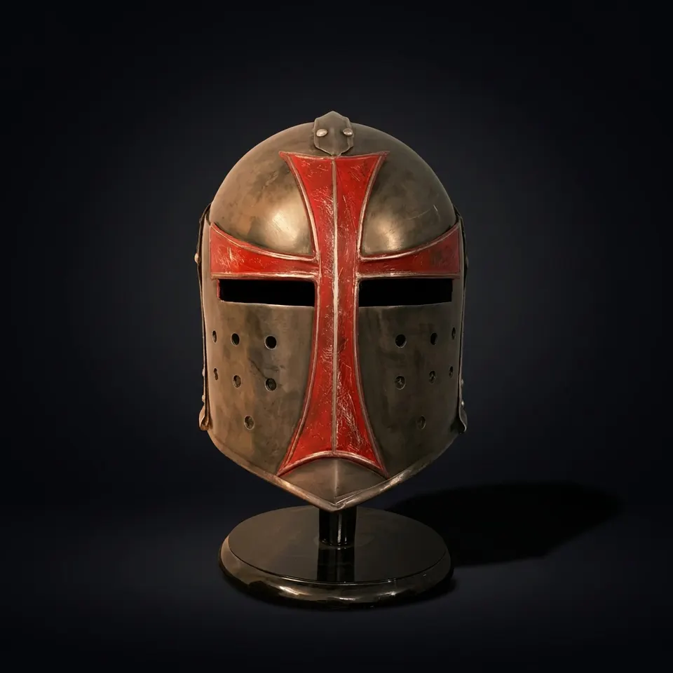Medieval Templar Helmet — Padded Steel Crusader
