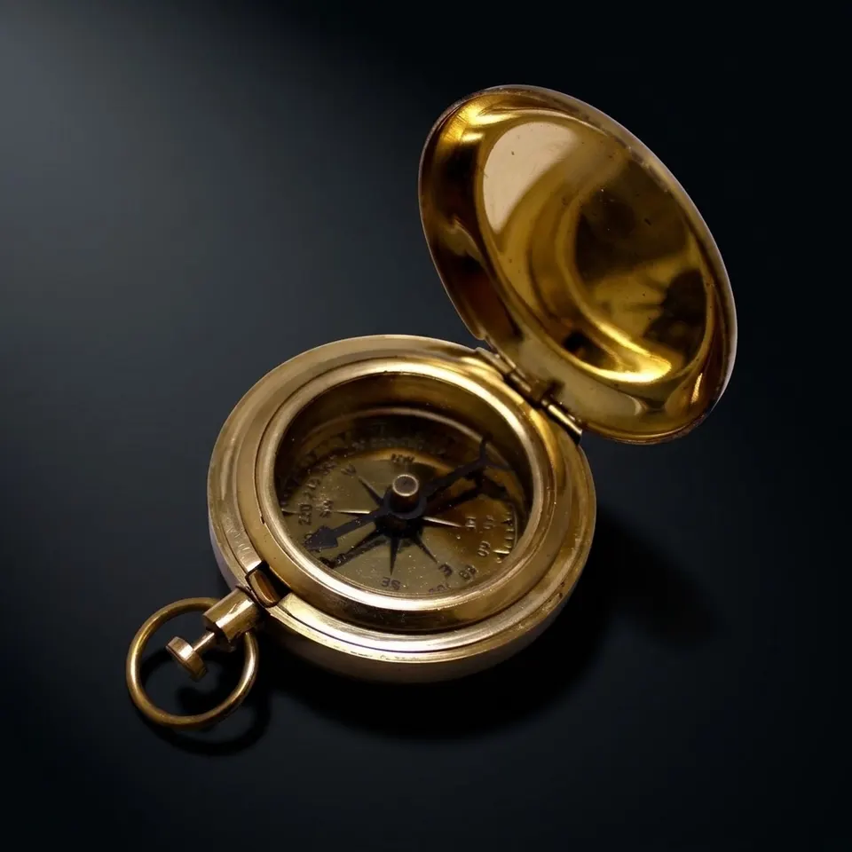 Push Button Compass, Polished Brass