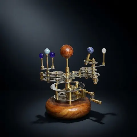 Brass Orrery Mini Solar System, Wooden Base view 1