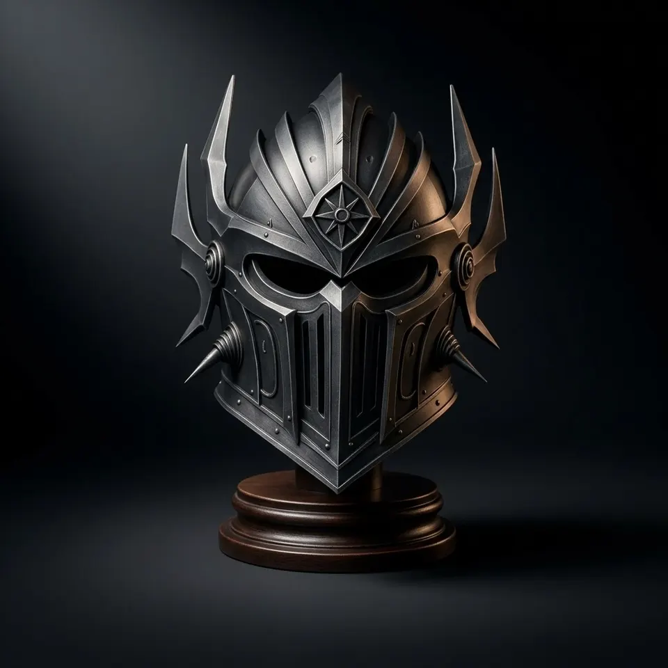 Dark Spiked Fantasy Warrior Helmet — High Detail Display