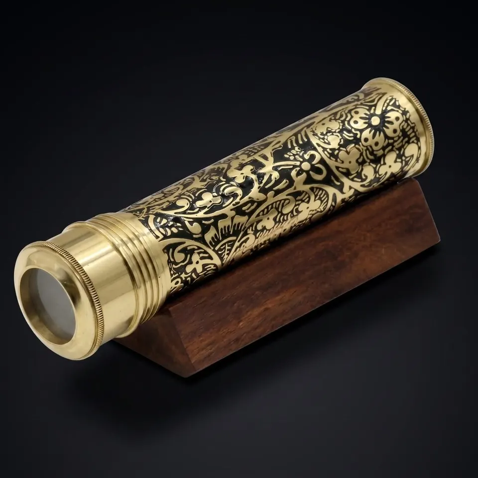 Etched Brass Kaleidoscope with Lampwork Glass Beads view 1