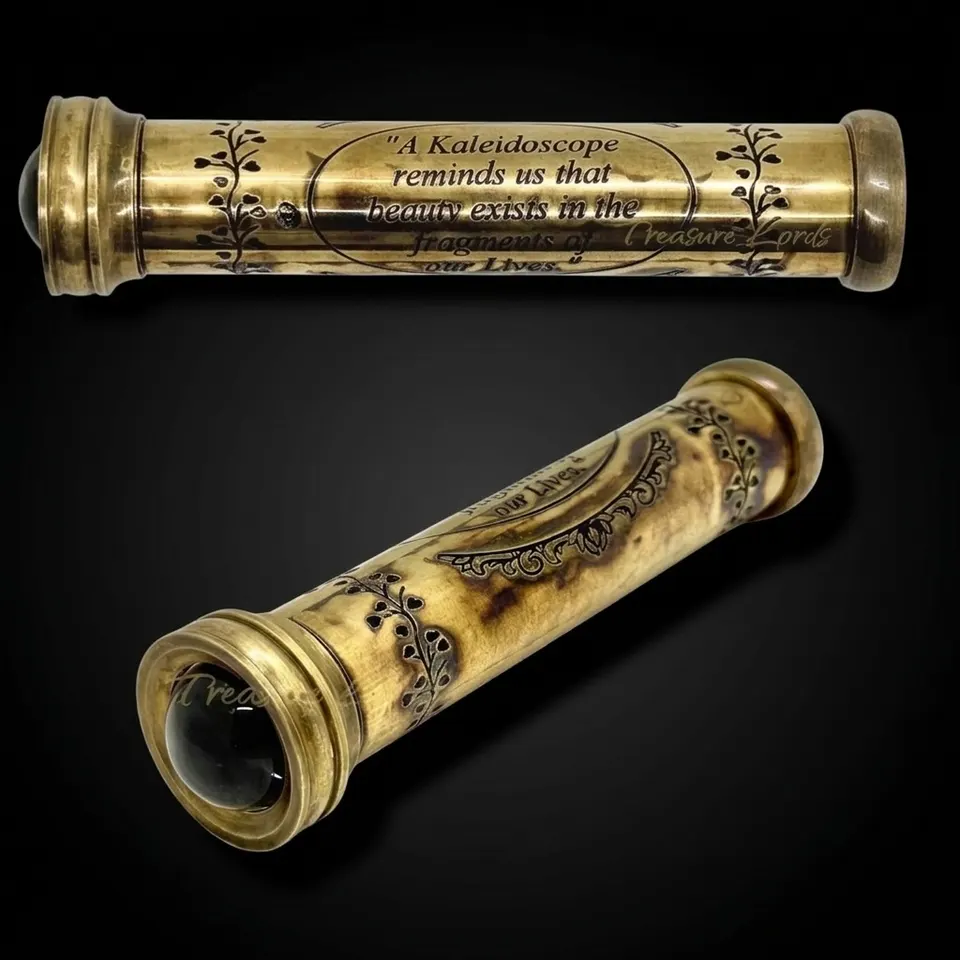 Polished Brass Kaleidoscope with Wooden Gift Box view 1