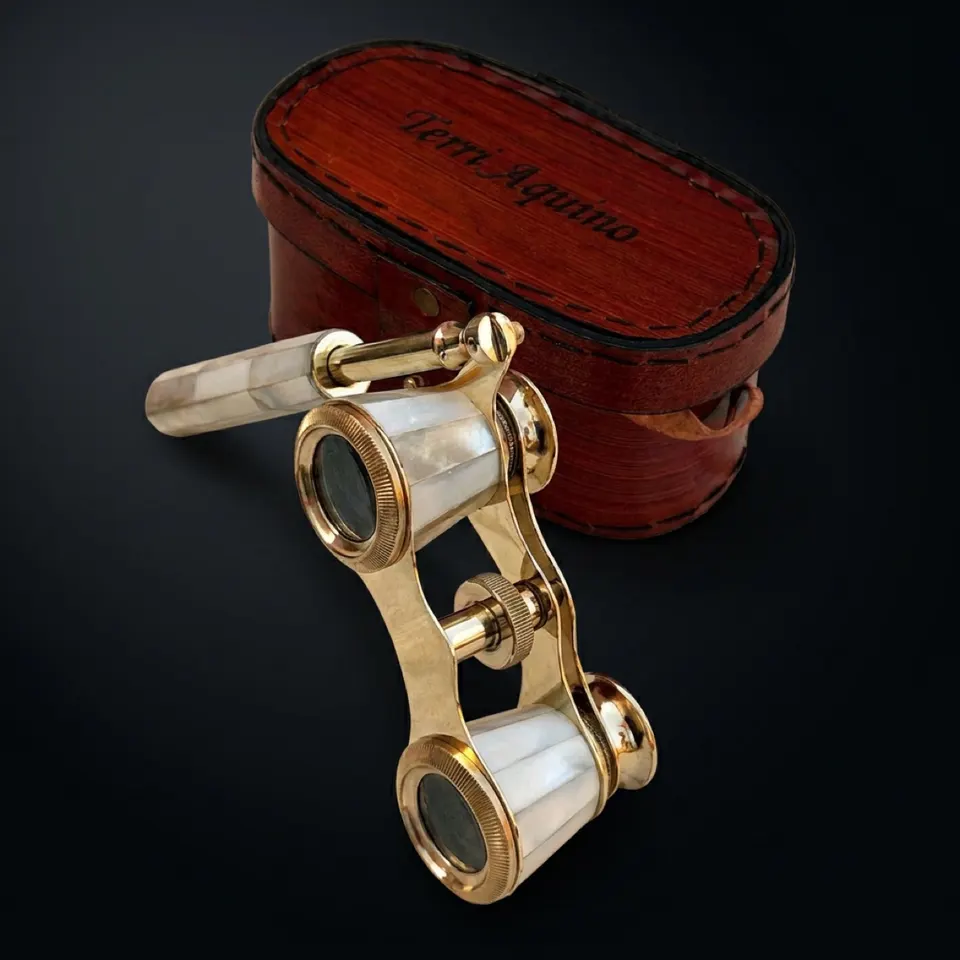 Brass Opera Glasses with Red Leather Case — Mother of Pearl